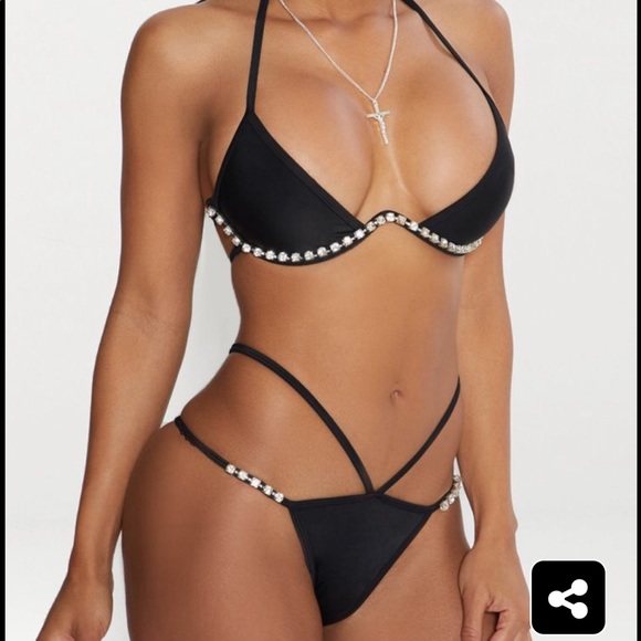 PLT Black Diamante Double Strap Bikini Top - Picture 3 of 4
